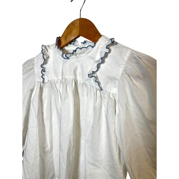 Bella Bliss Girls White Ruffle Blouse Size 8 – 100% Cotton Long Sleeve Victorian - Picture 2 of 6